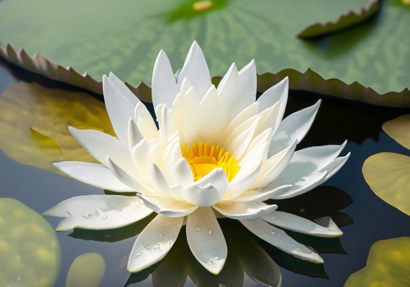 White water lily floating on water.